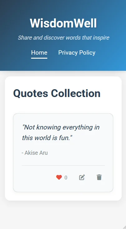 Mobile screenshot of the Wisdom Well quotes app